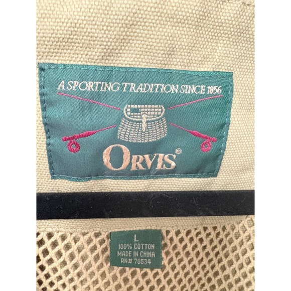 ORVIS Lord Calvert Mens Tan Cotton Chore Coat Fishing Jacket Size L Patches - Picture 2 of 16